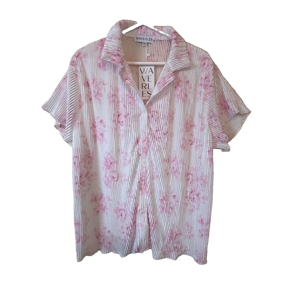 NWT Waverles Pink Floral Pleated Button-Up Shirt and Shorts Set Size XL